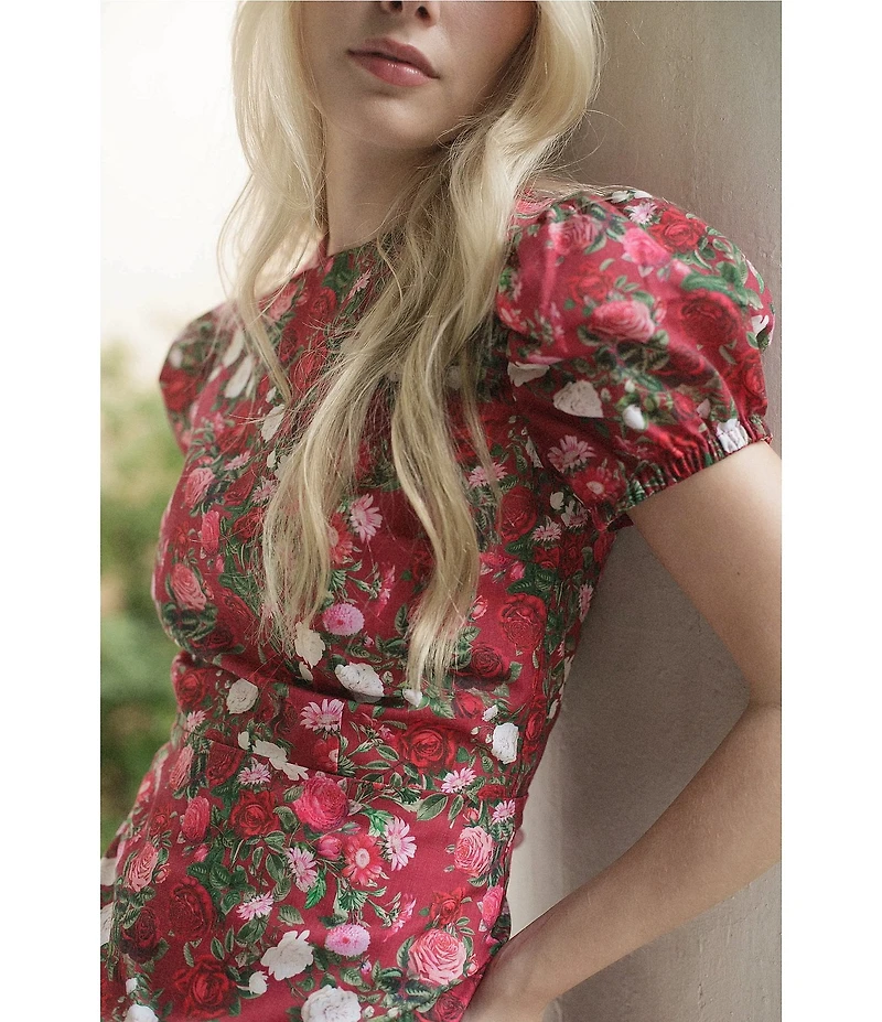 Damaris Bailey Gisella Floral Short Puff Sleeve Round Neck Drop Waist Maxi Dress