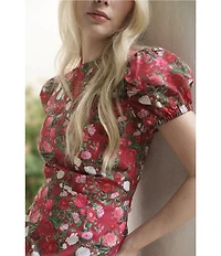 Damaris Bailey Gisella Floral Short Puff Sleeve Round Neck Drop Waist Maxi Dress