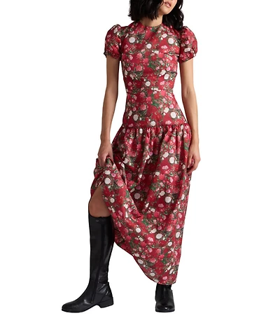 Damaris Bailey Gisella Floral Short Puff Sleeve Round Neck Drop Waist Maxi Dress