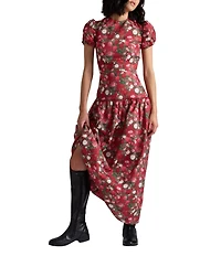 Damaris Bailey Gisella Floral Short Puff Sleeve Round Neck Drop Waist Maxi Dress