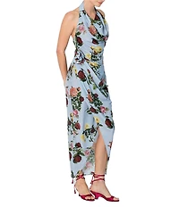Damaris Bailey Helena Rose Print Halter Neck Sleeveless Sheath Wrap Midi Dress