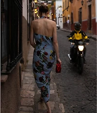 Damaris Bailey Helena Rose Print Halter Neck Sleeveless Sheath Wrap Midi Dress