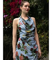 Damaris Bailey Helena Rose Print Halter Neck Sleeveless Sheath Wrap Midi Dress