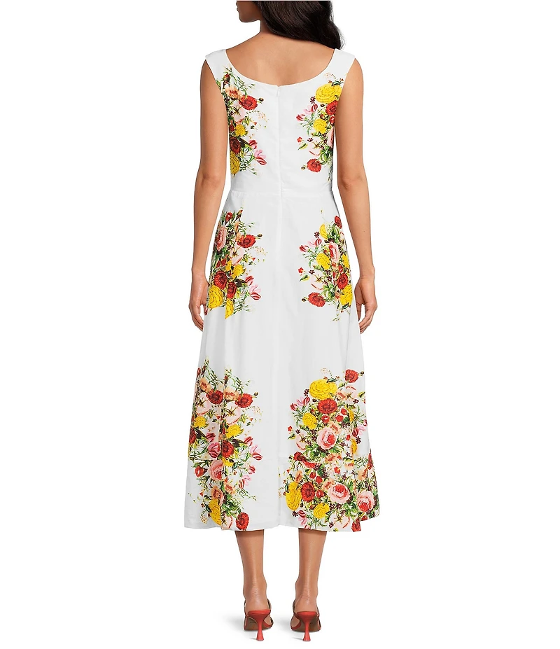 Damaris Bailey Maribel Floral Print Square Neck Sleeveless A-Line Midi Dress
