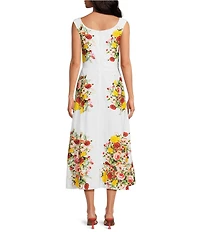 Damaris Bailey Maribel Floral Print Square Neck Sleeveless A-Line Midi Dress