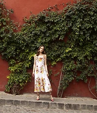 Damaris Bailey Maribel Floral Print Square Neck Sleeveless A-Line Midi Dress
