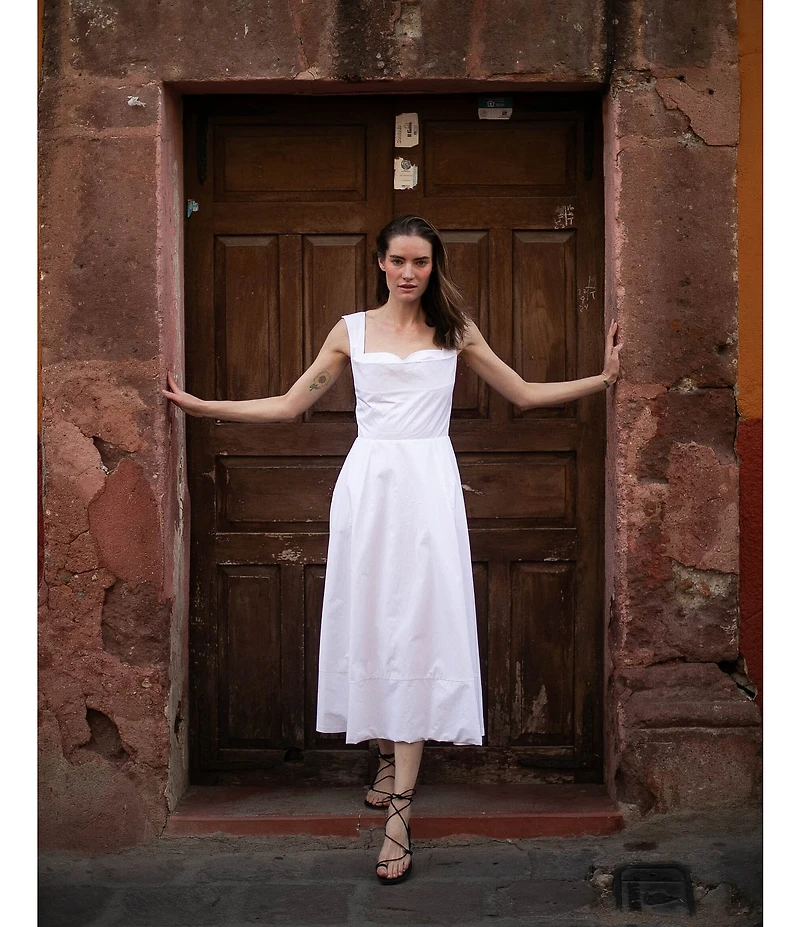 Damaris Bailey Maribel Linen Sweetheart Neckline Sleeveless A-Line Midi Dress