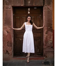 Damaris Bailey Maribel Linen Sweetheart Neckline Sleeveless A-Line Midi Dress