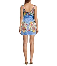 Damaris Bailey Marissa Bow Floral Print Scoop Neck Sleeveless Mini Dress