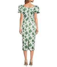 Damaris Bailey Puff Sleeve Silk Sheath Midi Dress