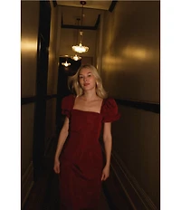 Damaris Bailey Rose Square Neck Silk Midi Dress