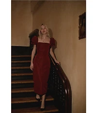 Damaris Bailey Rose Square Neck Silk Midi Dress