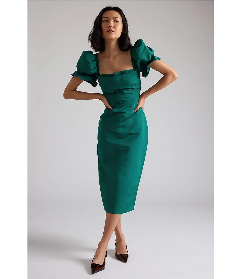 Damaris Bailey Rose Square Neck Silk Midi Dress