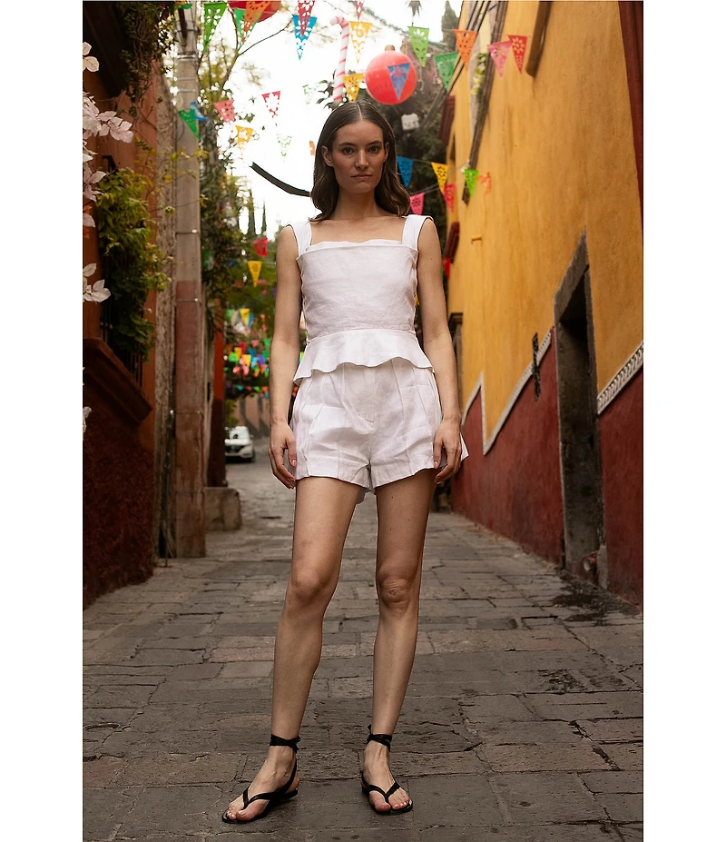 Damaris Bailey Rosita Linen Square Neck Coordinating Peplum Top