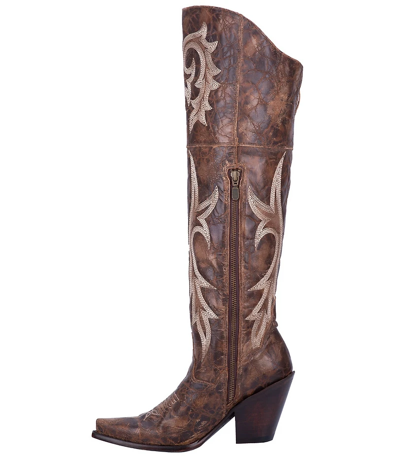 Dan Post Jilted Leather Over-the-Knee Fancy Stitch Western Boots