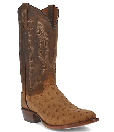 Dan Post Men's Gehrig 13#double; Full Quill Ostrich Round Toe Western Boots