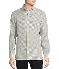Daniel Cremieux Signature Label Albini Linen Geo Print Long Sleeve Woven Shirt