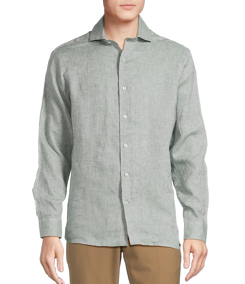 Daniel Cremieux Signature Label Albini Solid Linen Long Sleeve Woven Shirt