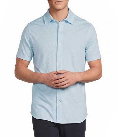 Daniel Cremieux Signature Label Floral Printed Jersey Jacquard Short Sleeve Button Front Shirt