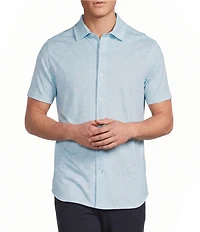 Daniel Cremieux Signature Label Floral Printed Jersey Jacquard Short Sleeve Button Front Shirt