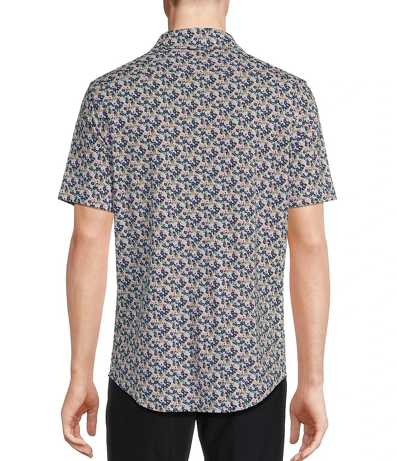Daniel Cremieux Signature Label Floral Printed Jersey Jacquard Short Sleeve Coatfront Shirt