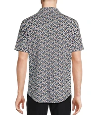 Daniel Cremieux Signature Label Floral Printed Jersey Jacquard Short Sleeve Coatfront Shirt