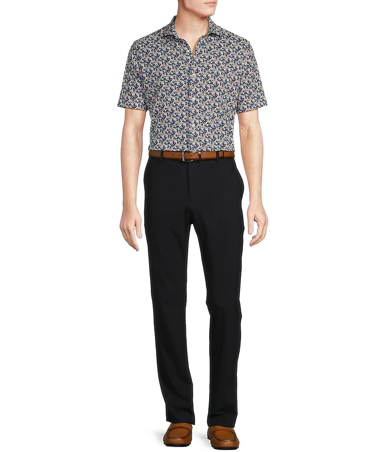 Daniel Cremieux Signature Label Floral Printed Jersey Jacquard Short Sleeve Coatfront Shirt