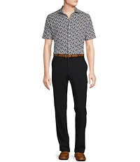 Daniel Cremieux Signature Label Floral Printed Jersey Jacquard Short Sleeve Coatfront Shirt
