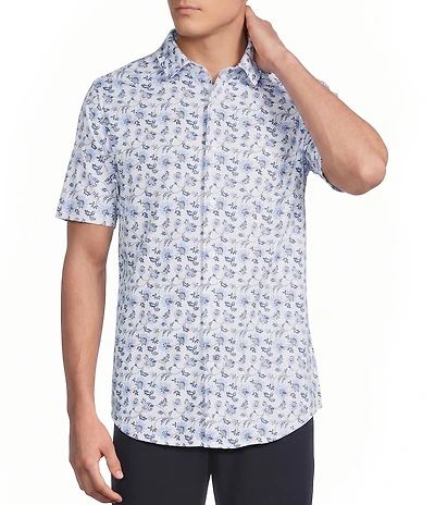 Daniel Cremieux Signature Label Floral Printed Short Sleeve Coatfront Shirt