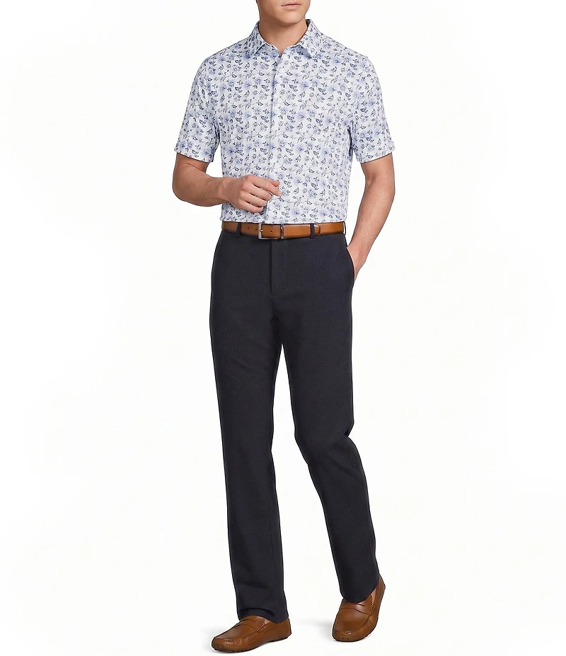 Daniel Cremieux Signature Label Floral Printed Short Sleeve Coatfront Shirt