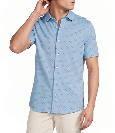 Daniel Cremieux Signature Label Geo Printed Jersey Jacquard Short Sleeve Button Front Shirt