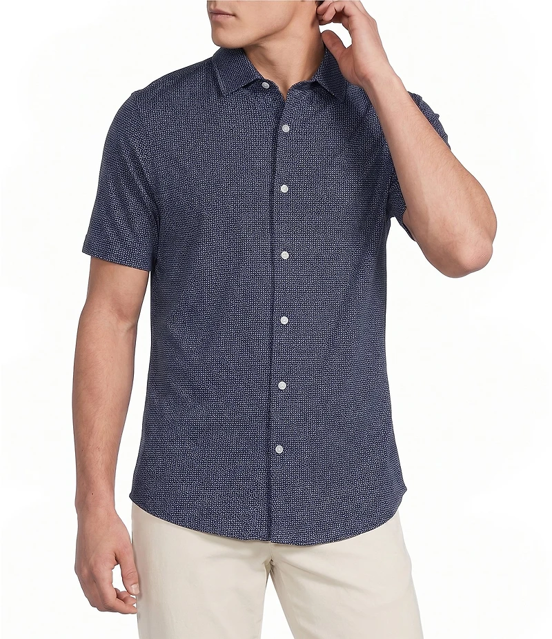Daniel Cremieux Signature Label Geo Printed Jersey Jacquard Short Sleeve Button Front Shirt
