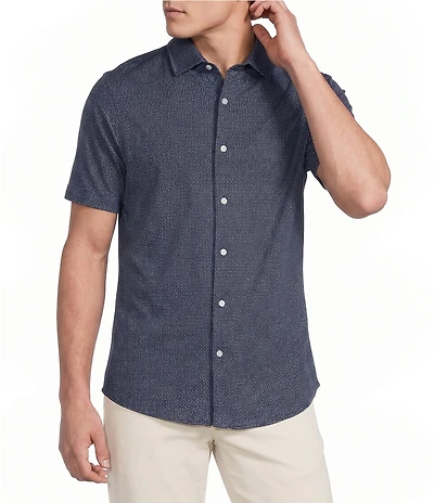 Daniel Cremieux Signature Label Geo Printed Jersey Jacquard Short Sleeve Button Front Shirt