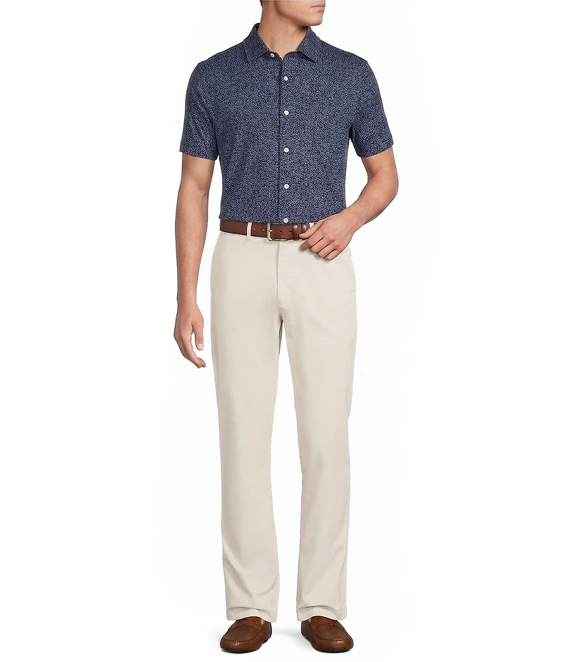 Daniel Cremieux Signature Label Geo Printed Jersey Jacquard Short Sleeve Button Front Shirt
