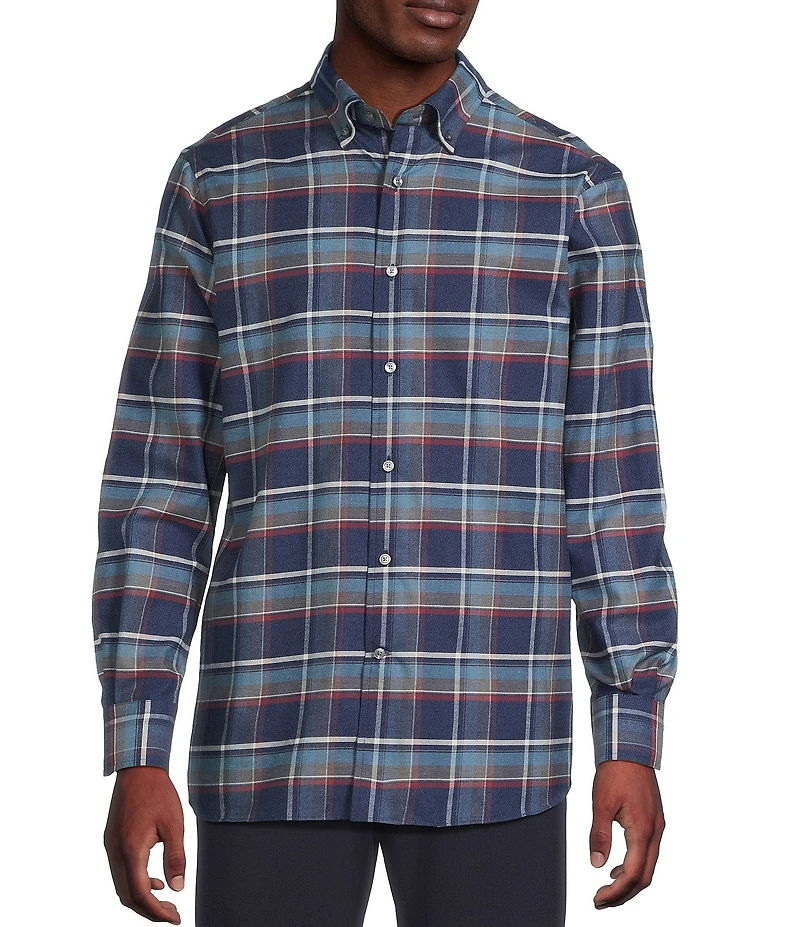 Daniel Cremieux Signature Label Large Plaid Cashmere Blend Long Sleeve Woven Shirt