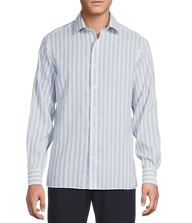 Daniel Cremieux Signature Label Non-Iron Large Stripe Linen Long Sleeve Woven Shirt