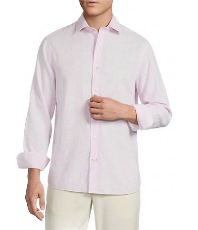 Daniel Cremieux Signature Label Non-Iron Medium Stripe Linen Long Sleeve Woven Shirt