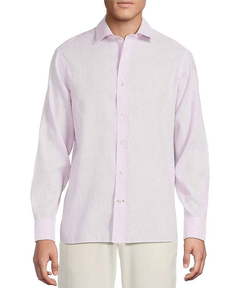 Daniel Cremieux Signature Label Non-Iron Medium Stripe Linen Long Sleeve Woven Shirt