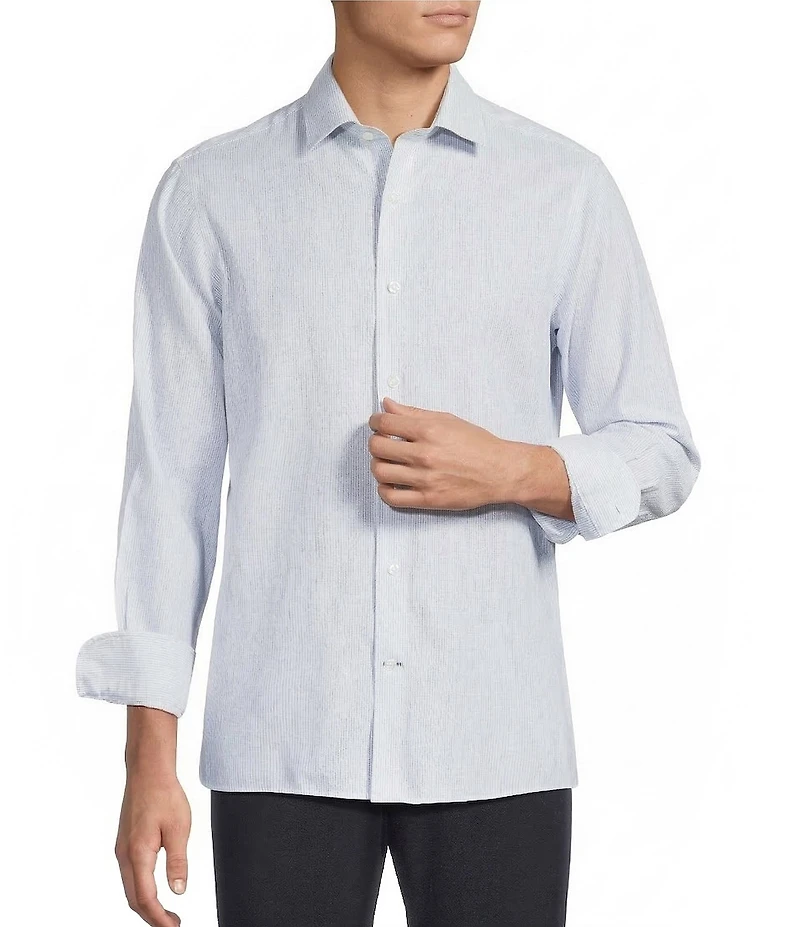 Daniel Cremieux Signature Label Non-Iron Micro Stripe Linen Long Sleeve Woven Shirt