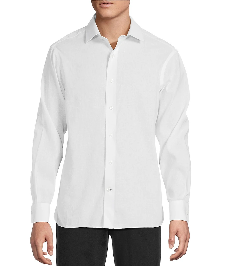 Daniel Cremieux Signature Label Non-Iron Solid Linen Long Sleeve Button Front Woven Shirt