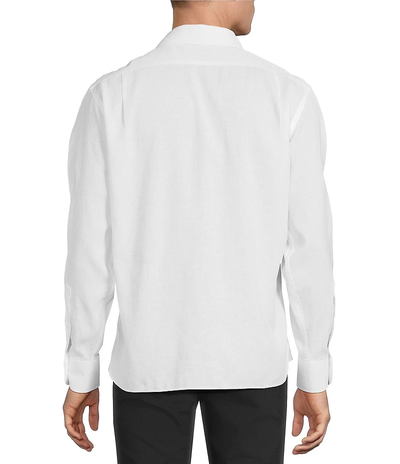 Daniel Cremieux Signature Label Non-Iron Solid Linen Long Sleeve Button Front Woven Shirt