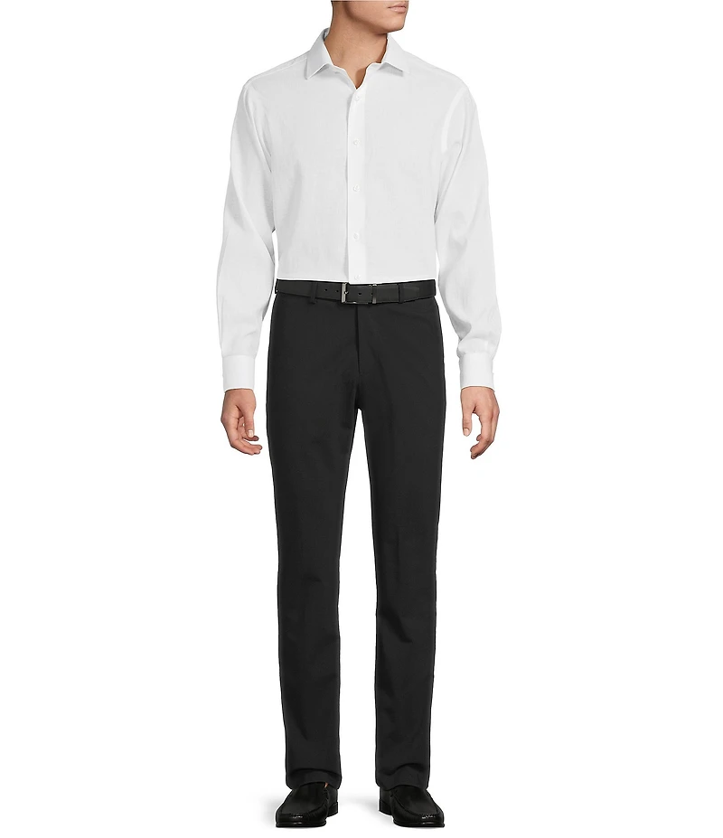 Daniel Cremieux Signature Label Non-Iron Solid Linen Long Sleeve Button Front Woven Shirt