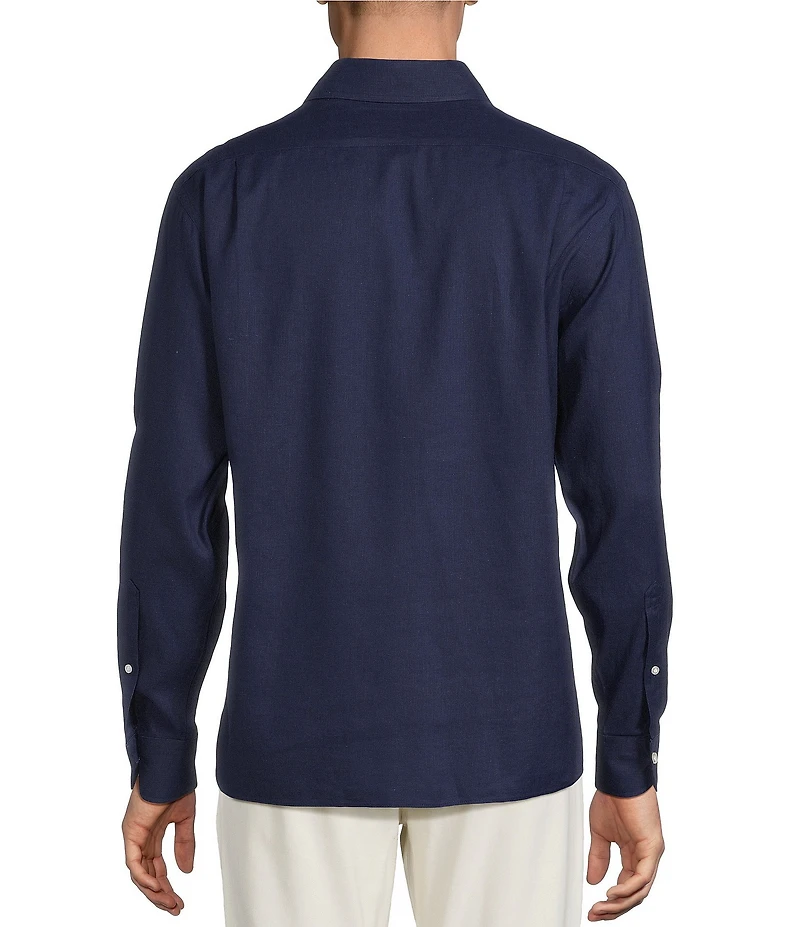 Daniel Cremieux Signature Label Non-Iron Solid Linen Long Sleeve Button Front Woven Shirt