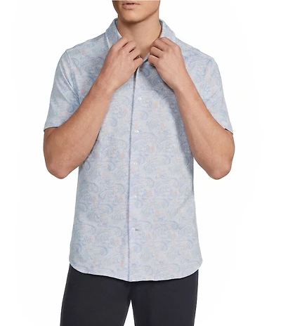 Daniel Cremieux Signature Label Paisley Printed Jersey Jacquard Short Sleeve Coatfront Shirt