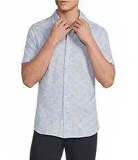 Daniel Cremieux Signature Label Paisley Printed Jersey Jacquard Short Sleeve Coatfront Shirt