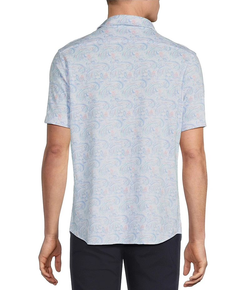 Daniel Cremieux Signature Label Paisley Printed Jersey Jacquard Short Sleeve Coatfront Shirt