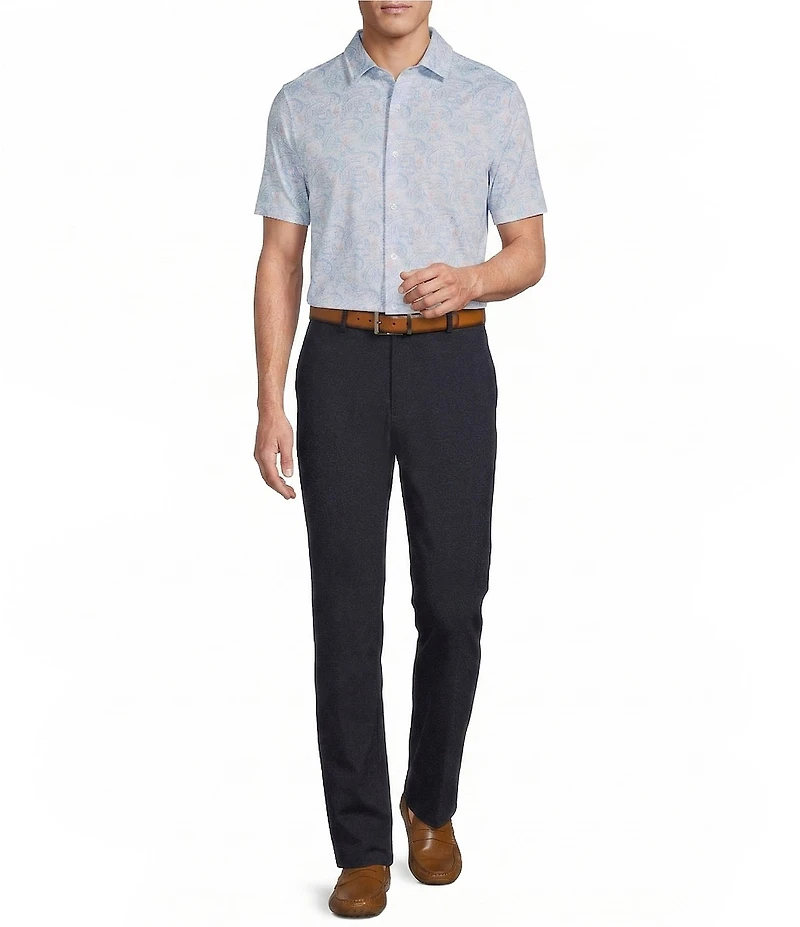 Daniel Cremieux Signature Label Paisley Printed Jersey Jacquard Short Sleeve Coatfront Shirt