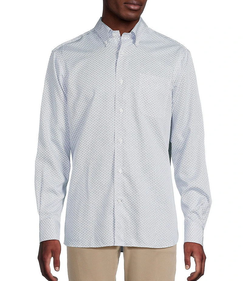 Daniel Cremieux Signature Label Sateen Geometric Print Long Sleeve Woven Shirt