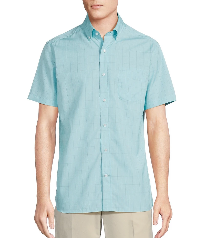 Daniel Cremieux Signature Label Short Sleeve Button Down Poplin Windowpane Woven Shirt
