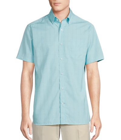 Daniel Cremieux Signature Label Short Sleeve Button Down Poplin Windowpane Woven Shirt